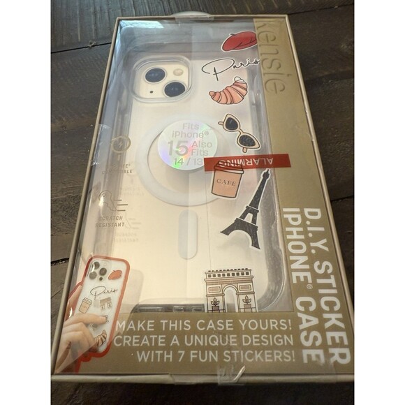 Kensie iPhone 15 / 14 / 13 MAGSAFE Shock Proof DIY Sticker iPhone Case Paris New - Picture 1 of 5